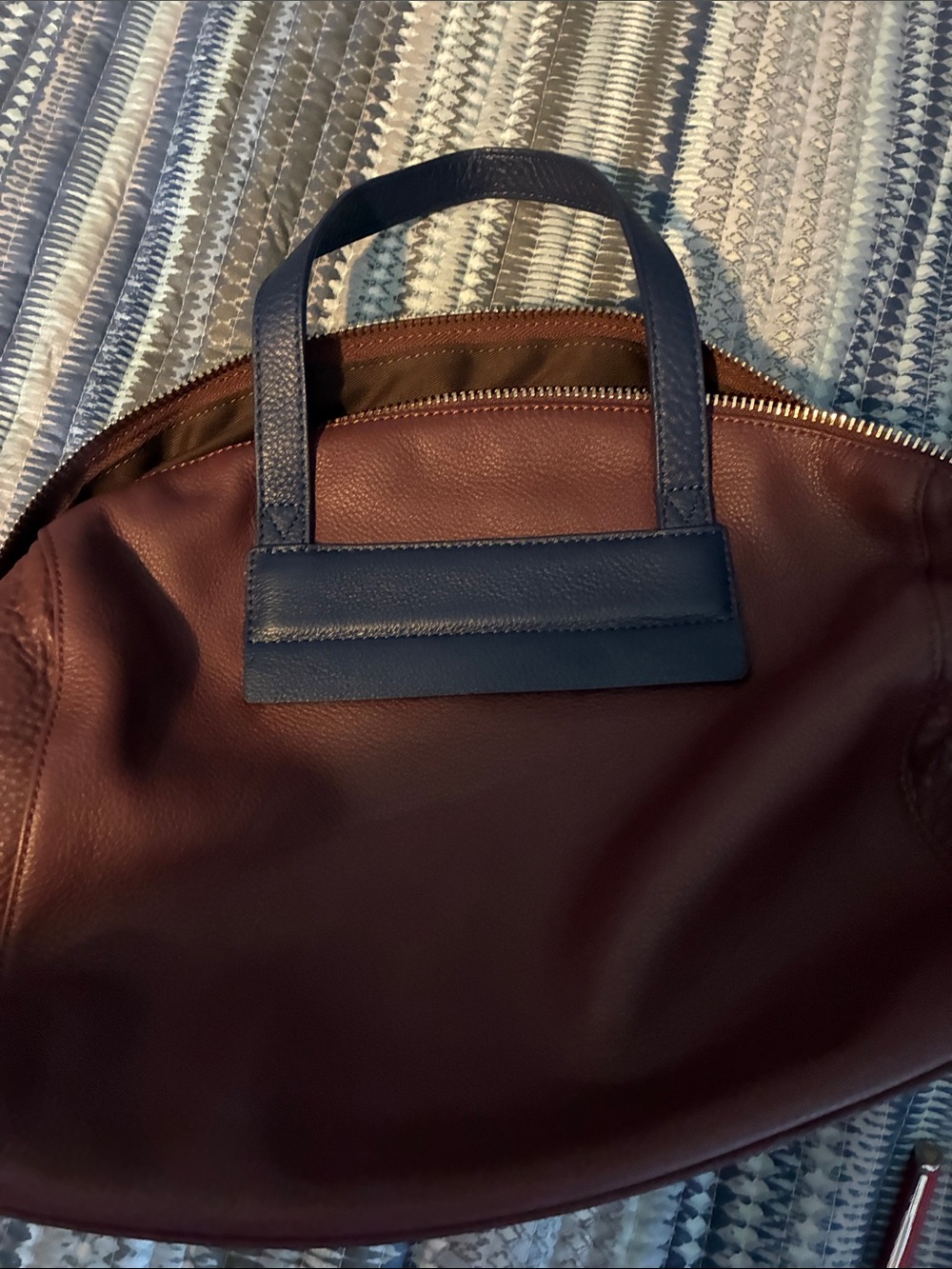 Pour La Victoire Plum-Marion Leather Satchel with leather Navy Handles and Trim - Picture 10 of 14